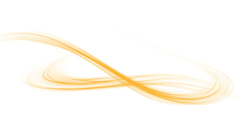 Yellow magic spirals with sparkles. Yellow light effect. Glitter particles with lines. Swirl effect. PNG.