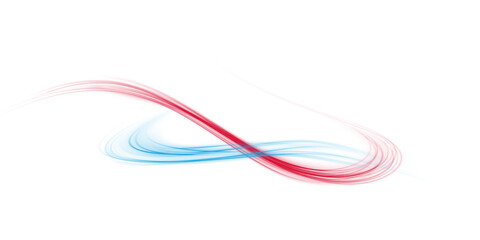 Red and blue magic spirals with sparkles. Red and blue light effect. Glitter particles with lines. Swirl effect. PNG.