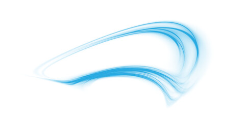Blue magic spirals with sparkles. Blue light effect. Glitter particles with lines. Swirl effect. PNG.