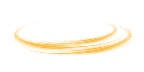 Yellow magic spirals with sparkles. Yellow light effect. Glitter particles with lines. Swirl effect. PNG. © Orange Sky
