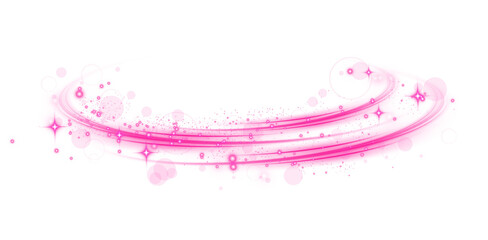Pink magic spirals with sparkles. Pink light effect. Glitter particles with lines. Swirl effect. PNG. © Orange Sky