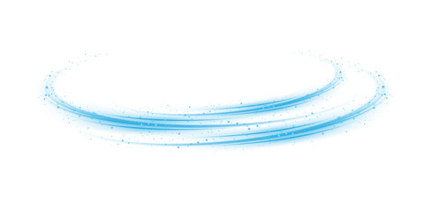 Blue magic spirals with sparkles. Blue light effect. Glitter particles with lines. Swirl effect. PNG.