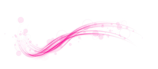 Pink magic spirals with sparkles. Pink light effect. Glitter particles with lines. Swirl effect. PNG.