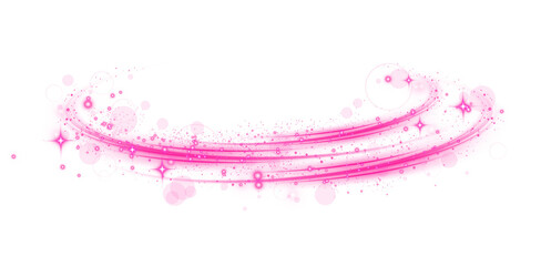 Pink magic spirals with sparkles. Pink light effect. Glitter particles with lines. Swirl effect. PNG. © Orange Sky