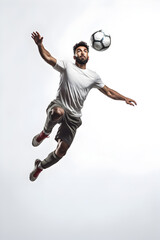 Man jumping in the air with ball.