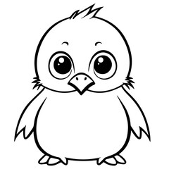 Colorless funny cartoon penguin. Vector illustration
