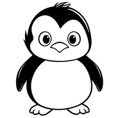 Obraz premium Colorless funny cartoon penguin. Vector illustration