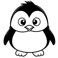 Obraz premium Colorless funny cartoon penguin. Vector illustration