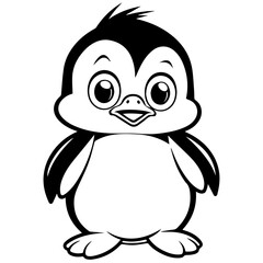 Obraz premium Colorless funny cartoon penguin. Vector illustration