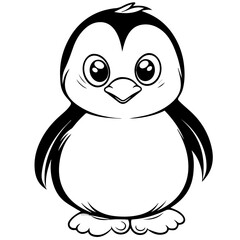 Colorless funny cartoon penguin. Vector illustration