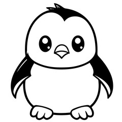 Colorless funny cartoon penguin. Vector illustration