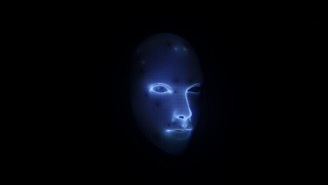 Face Scanning Digital blue lines connected dots hologram motion animation future rotating vr polygonal man head body interface sensor software model protected safety