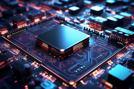 a closeup of microchips and semiconductors on a circuit board