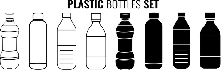Icon set for bottled water. Collection of bottle vector. PET bottle. - obrazy, fototapety, plakaty