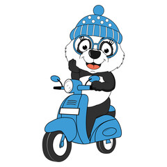 cute panda cartoon ride motorcycle