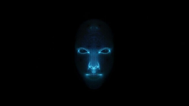 Face Scanning Digital blue lines connected dots hologram motion animation future rotating vr polygonal man head body interface sensor software model protected safety