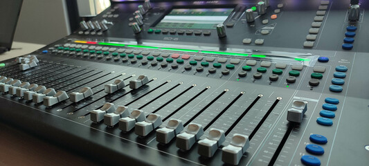Digital mixing console. Sound engineer's workplace
