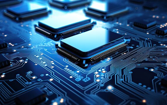 Shot of Generic Printed Circuit board with Microchips and other Components During Production Process. Electronics Manufacturing. Created with Generative AI technology.
