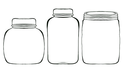 Set of graphic silhouette bottles for sports nutrition. Hand drawn illustration on white background.
