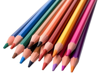 Fototapeta premium Pile of colored pencils. The pencils are on top of each other. School supplies/tools. Isolated on a transparent background.
