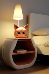 Design of bedside table made in the style of a cat