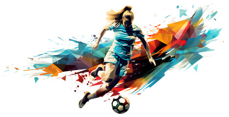 joueuse de football - illustration style peinture - fond blanc