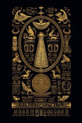 Egyptian hieroglyphs gold symbols on black