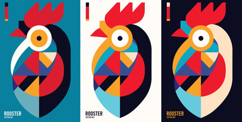 Minimal flat coq icon for posters, cards, logos. Rooster. Cock Illustration in minimal style. Vector set. - obrazy, fototapety, plakaty