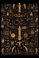 Egyptian hieroglyphs gold symbols on black
