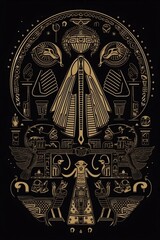 Egyptian hieroglyphs gold symbols on black