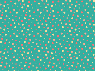 Polka Dot Pattern, Seamless Background. Abstract seamless pattern.  Multi colored circle shapes or spheres seamless pattern of pastel yellow, purple, blue, pink color. Gentle baby print.