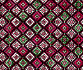 Geometric pixel ethnic seamless pattern home decoration design. Aztec fabric carpet boho mandalas textile decor wallpaper. Tribal native motif decorative folk traditional embroidery vector background