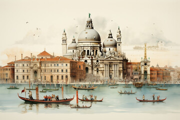Venice Unveiled: Captivating Illustration of Iconic Landmarks - obrazy, fototapety, plakaty