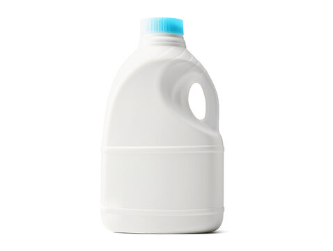White plastic bottle, liquid detergents, laundry bleaching, fabric softener, isolated on transparent or white background, png