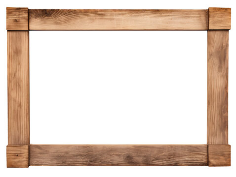 Wooden photo frame isolated on transparent or white background, png