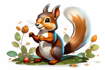 Cute and Active Woodland Squirrel. Generative AI.