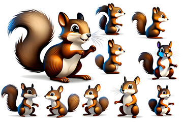 Playtime in the Woodlands - several squirrels. Clipart. Generative AI