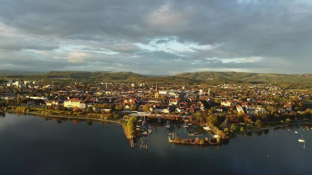 The town of Radolfzell on Lake Constance in the evening light, Constance district, Baden-Wuerttemberg, Germany, Europe