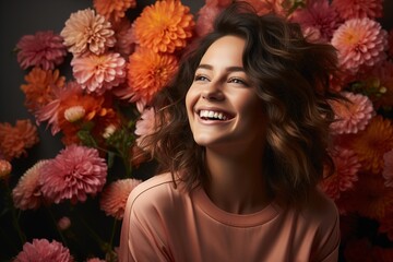 Naklejka premium beautiful curly haircut young woman smiling