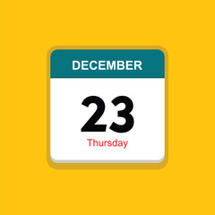 thursday 23 december icon with yellow background, calender icon