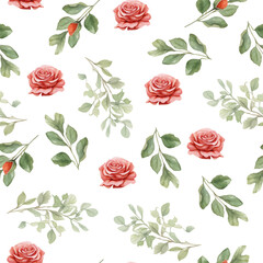 Seamless watercolor romantic floral pattern on a white background. Vector format. White Background. Pale pink roses.