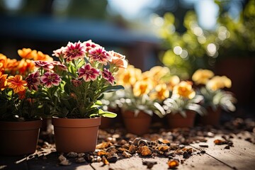 pots with flowers in outdoor garden