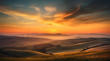 Obraz premium The scene opens in a serene countryside setting, where a vast solar farm stretches across the horizon