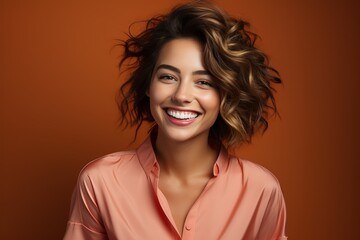Fototapeta premium laughing girl on a pink background