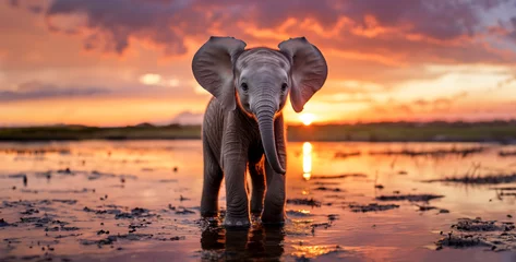 Outdoor kussens elephant in sunset ultra detailed hyper realistic wallpaper. Generative Ai content © Kashif Ali 72