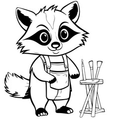 Raccoon. Element for coloring page. Cartoon style.