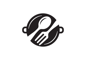 spoon fork and pan logo design. icon symbol for restaurant food vector illustration