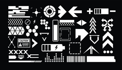 Vector Graphic Assets Set. Bold modern Shapes for Posters Template, flyers, clothes, social media, graphic design, sticker, In Y2k style, Futuristic, Anti-design, Digital Collage, Retro Futurist.
