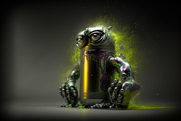 Monster can. Alluminium can with paint as a cute character.