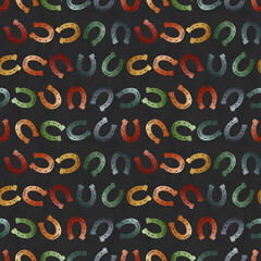 seamless digital pattern with horseshoes in multicolor silhouette
